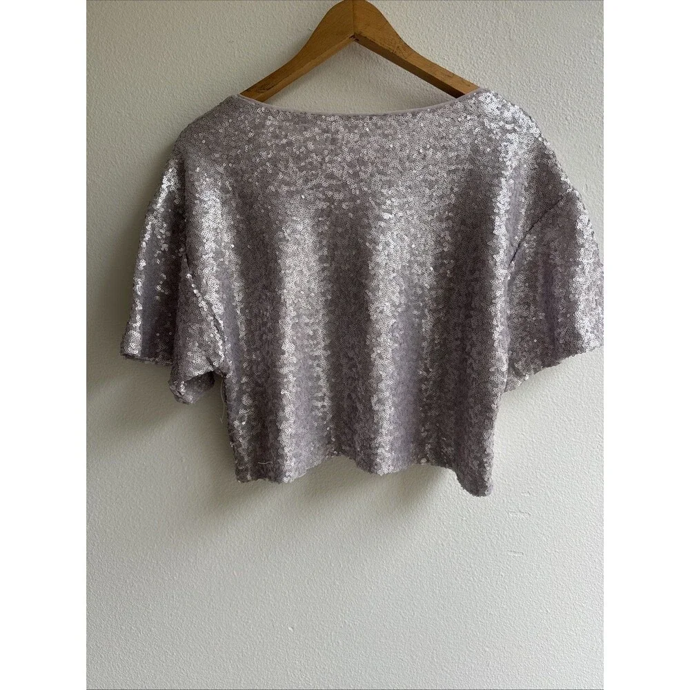 Anthropologie Lilac Sequin Boxy Crop Top - Picture 5 of 10